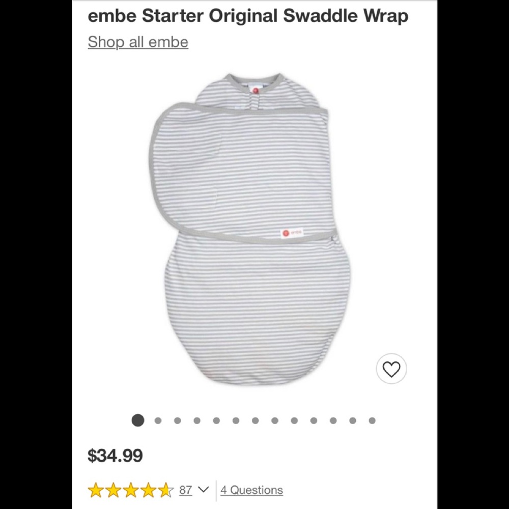 embe Starter Original Swaddle Wrap Gray stripe 6-14lb, 0-3m + 2 FREE sleepies